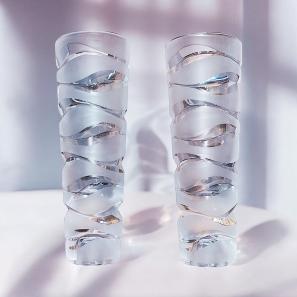 Cristal d’Arques French Lead Crystal Frosted Swirled Candle Holders – Set of 2 - Picture 9 of 16